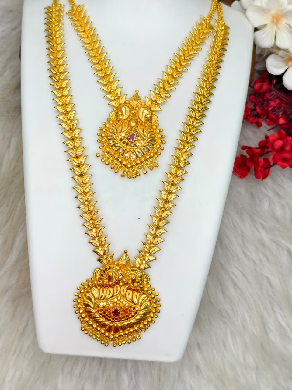 1 Gram Gold Plated Matte Finish Haram Necklace Combo for Women – Traditional Bridal Jewellery