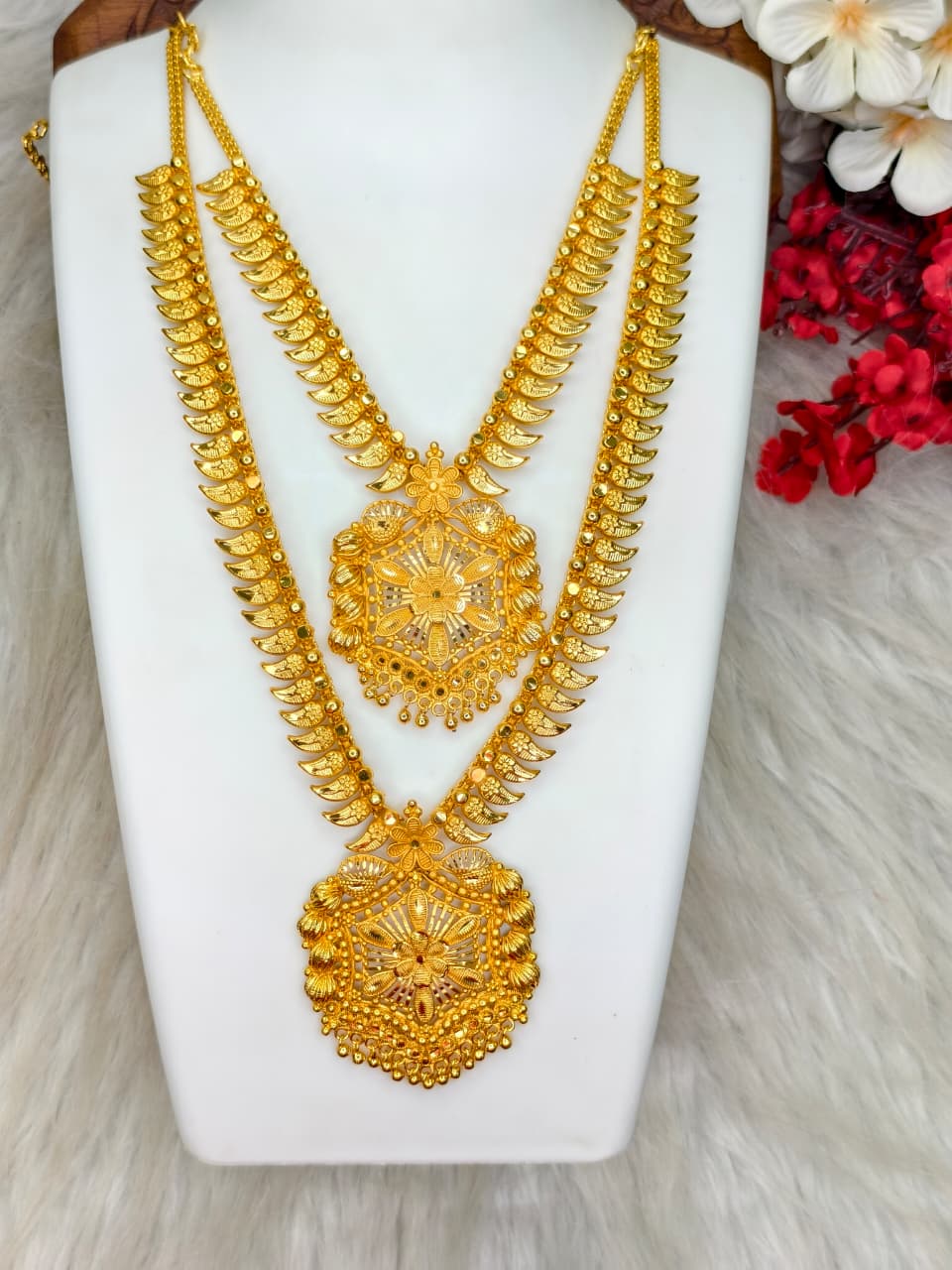 1 Gram Gold Plated Matte Finish Haram Necklace Combo for Women – Traditional Bridal Jewellery